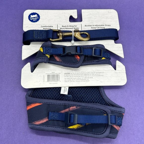 NWT Whisker City Cat Vest Harness & Leash - Navy Blue w/ Stripes - Size Kitten - Picture 3 of 4